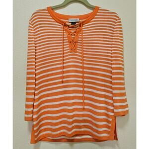 ST. John Sport SzSm Wool blend‎ top. Orange n White. Drawstrings crossed. Luxury